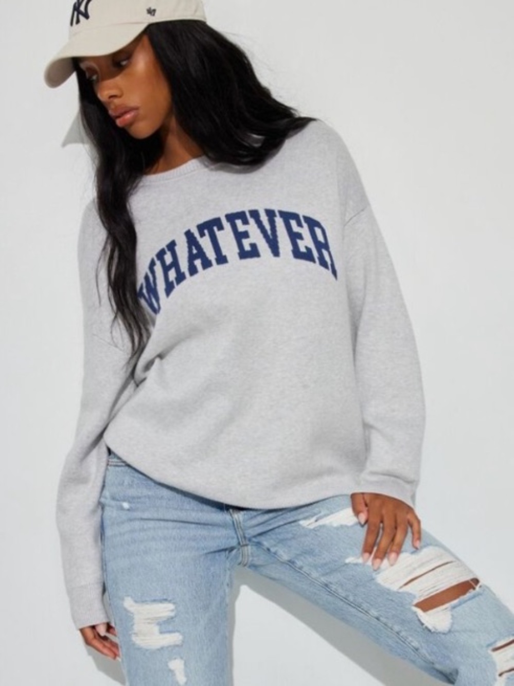 Garage Whatever Graphic Crewneck Sweater in Light Gray & Navy Size Small